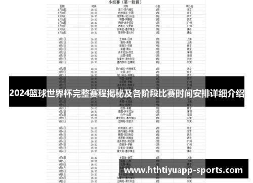 2024篮球世界杯完整赛程揭秘及各阶段比赛时间安排详细介绍